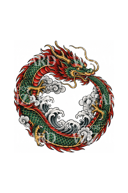 Japán sárkány ouroboros kör tetoválás