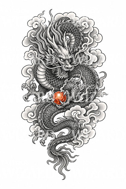 Japonský Tattoo Design s Drakem