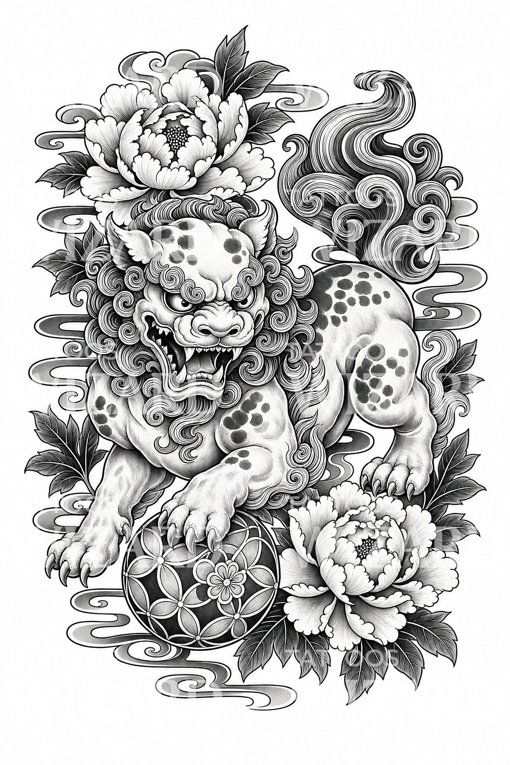 Japonský strážný Foo Dog design tetování