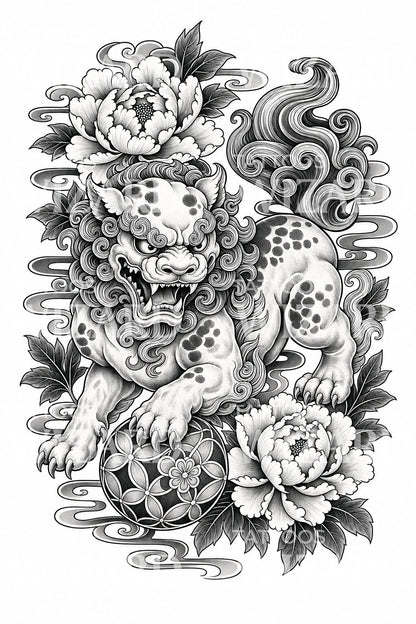 Japonský strážný Foo Dog design tetování