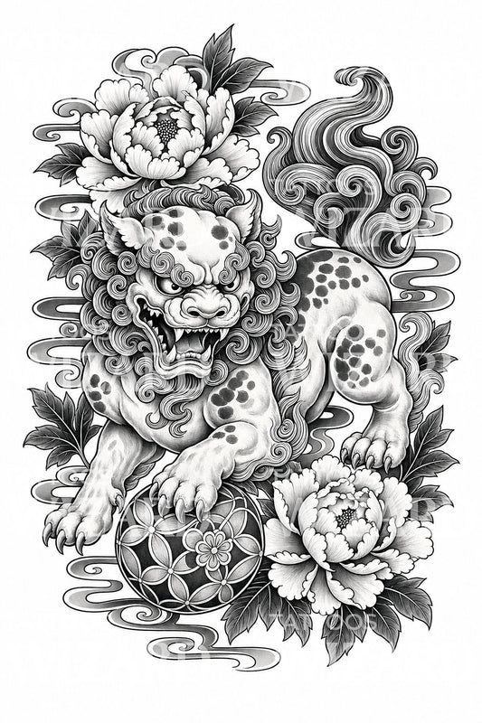 Japansk Foo Dog vokter tatoveringsdesign