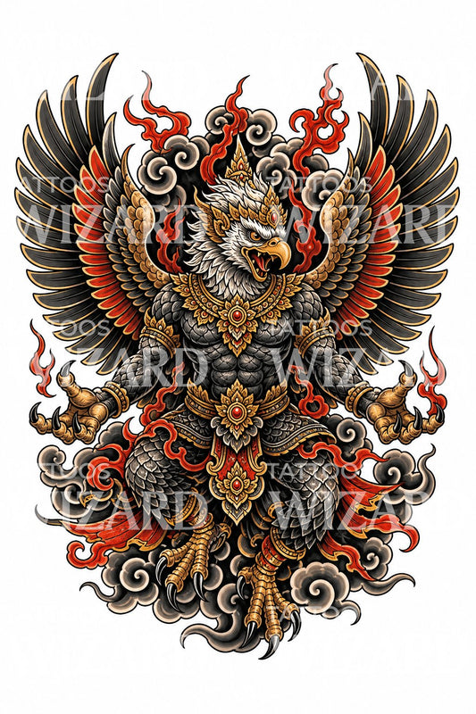 Japansk Garuda-tatueringsillustration