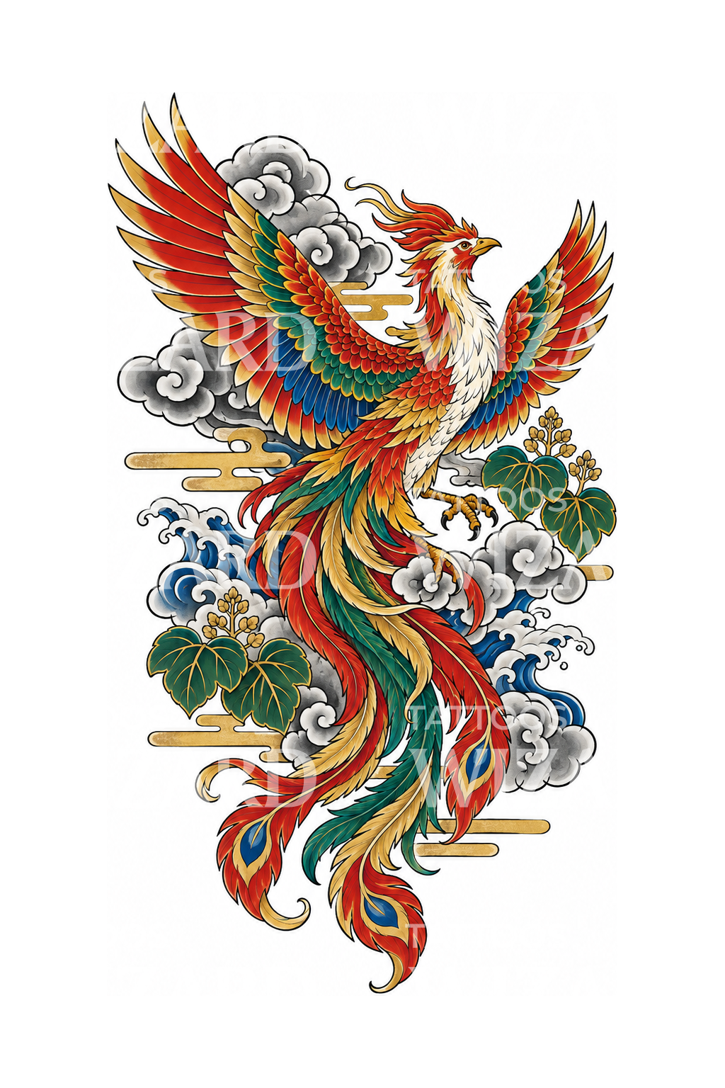 Japanisches Ho-o-Phönix-Tattoo im Irezumi-Stil