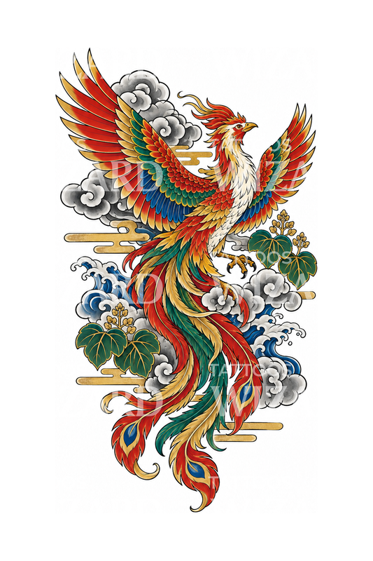 Japanisches Ho-o-Phönix-Tattoo im Irezumi-Stil