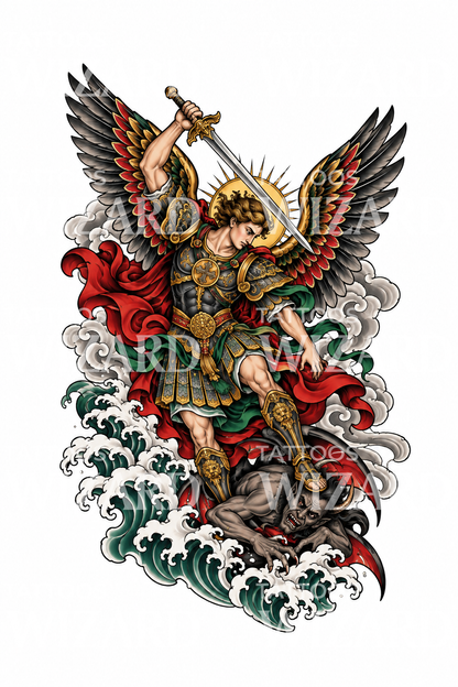 Design de tatouage irezumi japonais Saint Michel
