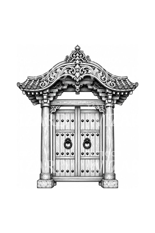 Diseño de tatuaje de la puerta del templo japonés Karamon
