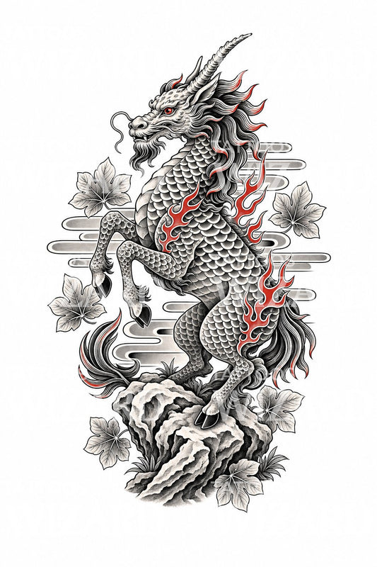 Disegno tattoo giapponese Kirin creatura mitica