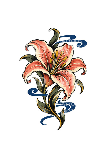 Japans leliedesign met windstrepen voor een tattoo