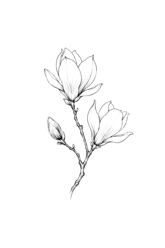 Fineline-tatuering med japansk magnoliagren