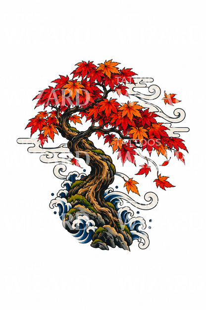 Idée de tatouage d’érable japonais dans le vent