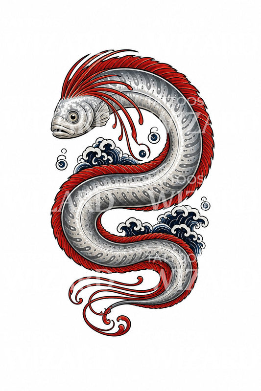 Motif de tatouage japonais de serpent marin et régalec