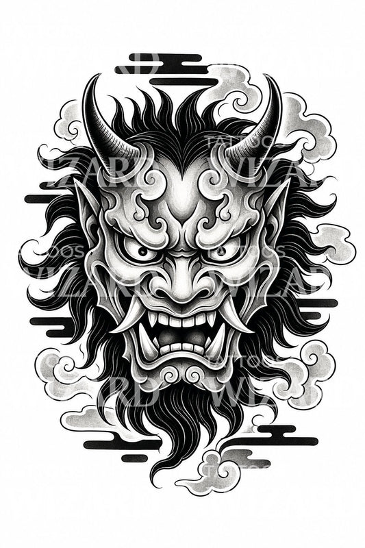 Projekt tatuażu japońskiej demonicznej maski Oni