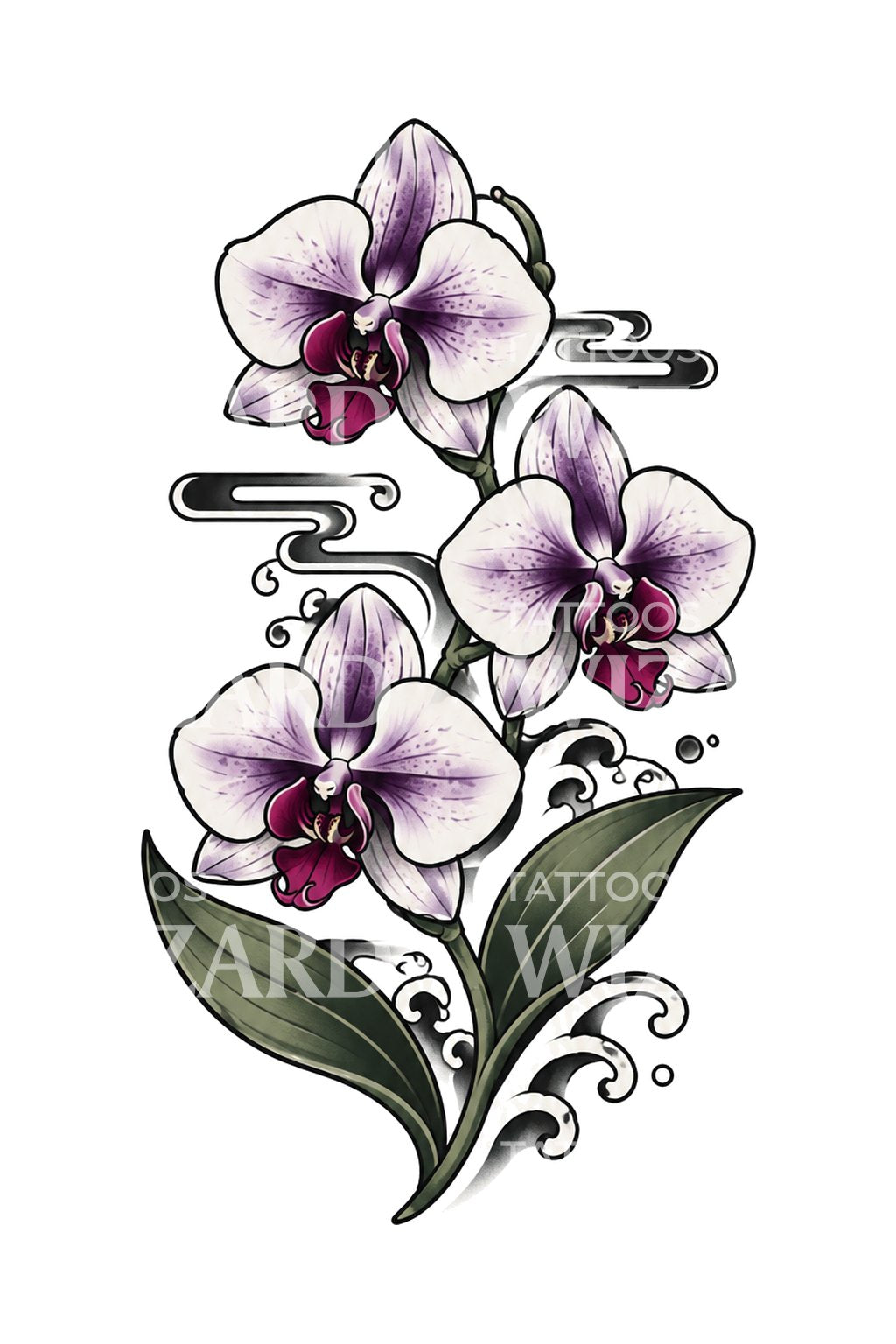 Japanese Orchid Spray Tattoo Design