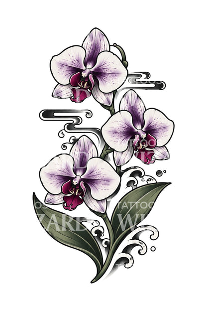 Japanese Orchid Spray Tattoo Design
