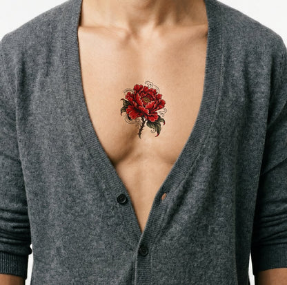 Japanische Pfingstrose in voller Blüte als Tattoo