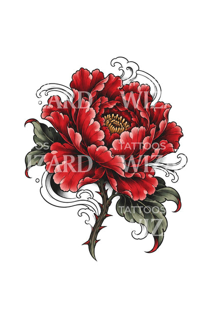 Japanische Pfingstrose in voller Blüte als Tattoo