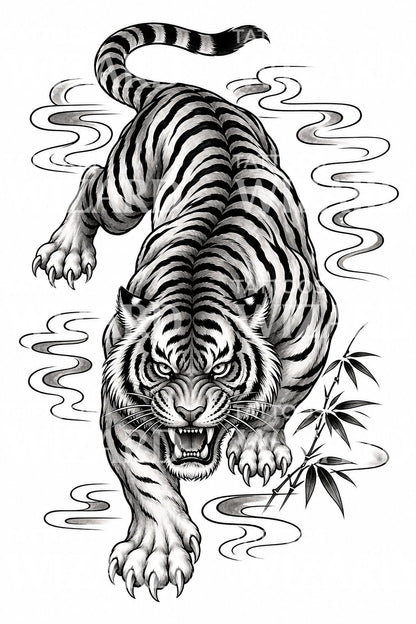 Japanisches Tattoo-Design mit schleichendem Tiger