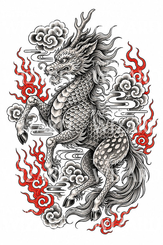 Japanse qilin tattoo-illustratie
