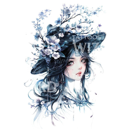Japanese Sakura Witch Tattoo Design