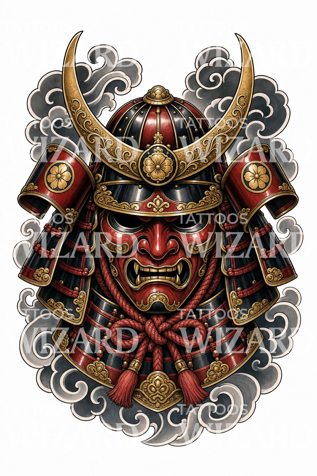Japanese Samurai Helmet Tattoo Design