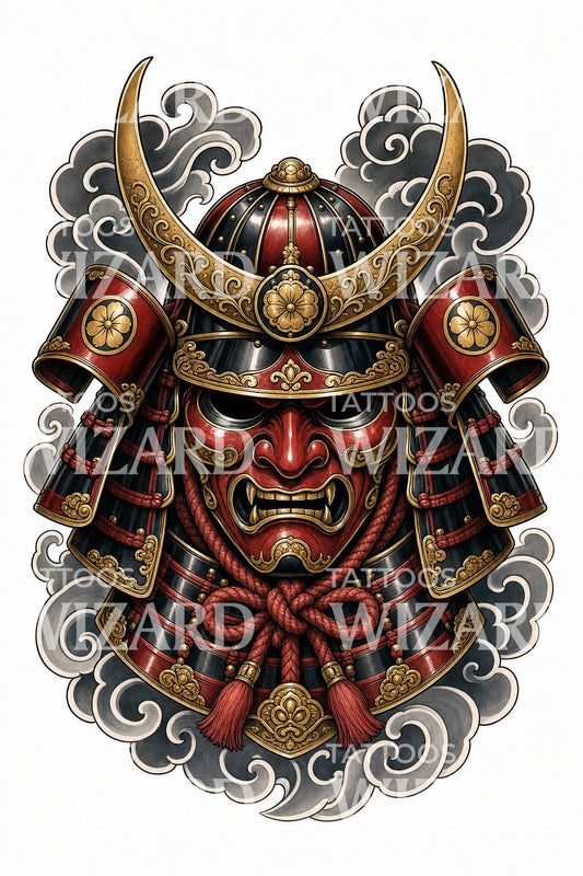 Japanese Samurai Helmet Tattoo Design