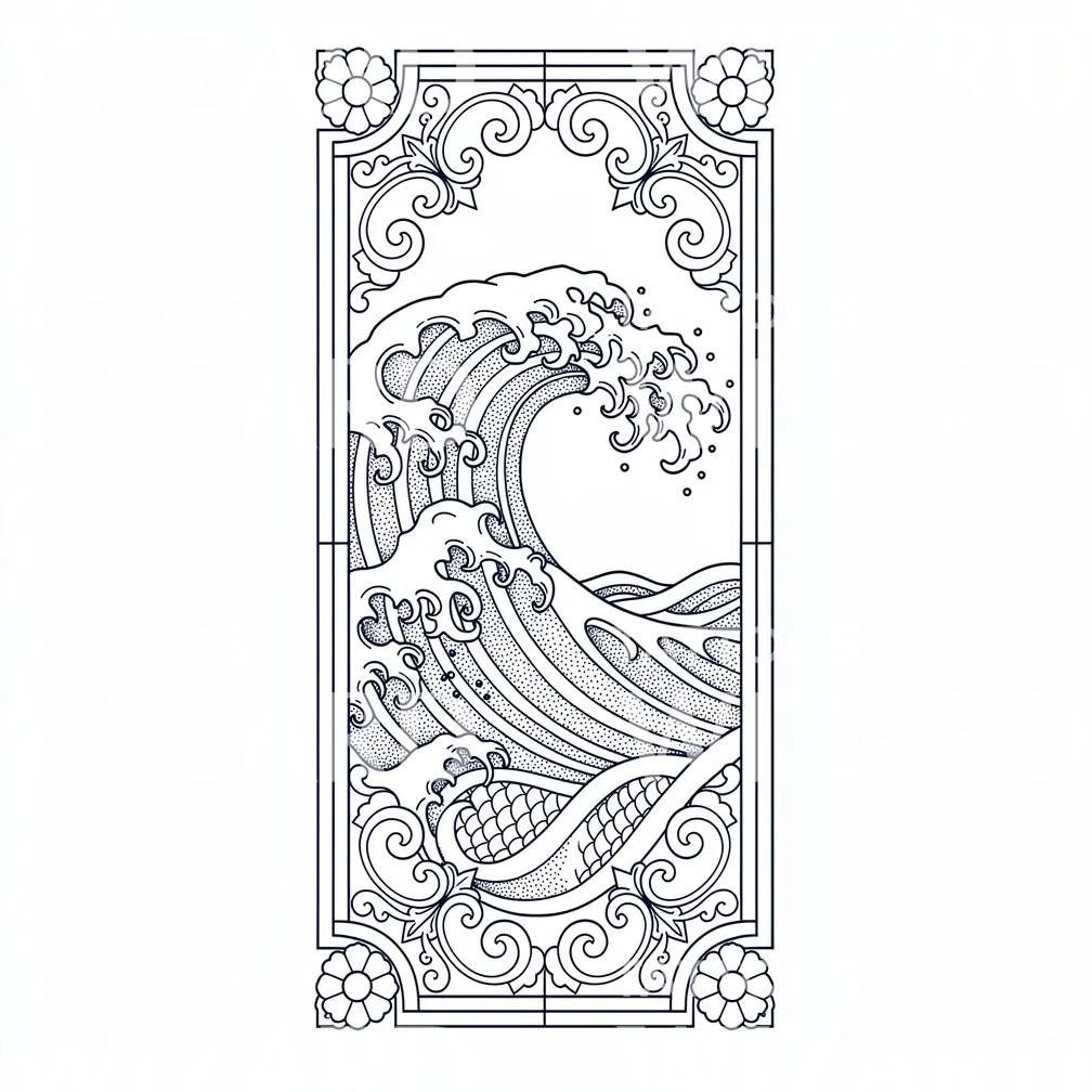 Japanisches Wellenrahmen-Tattoo-Design