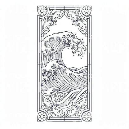 Japanisches Wellenrahmen-Tattoo-Design