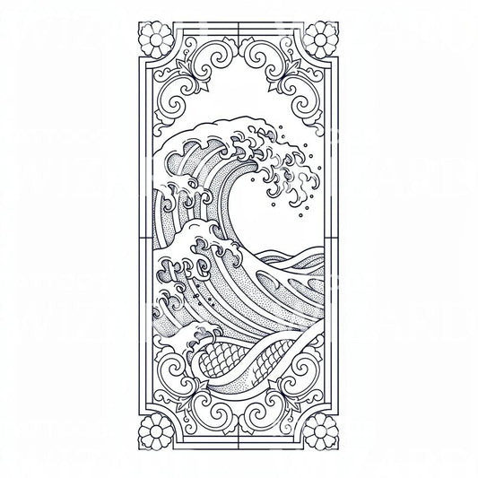 Japanisches Wellenrahmen-Tattoo-Design