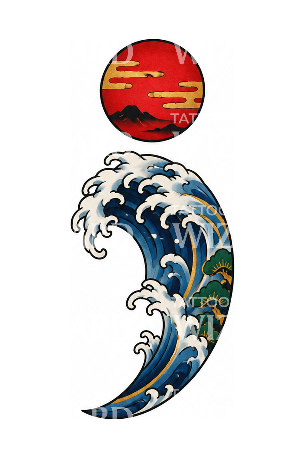 Japanese Wave Semicolon Tattoo Idea