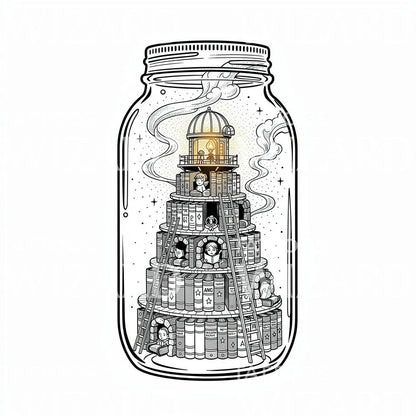 Jar Library Tattoo Design