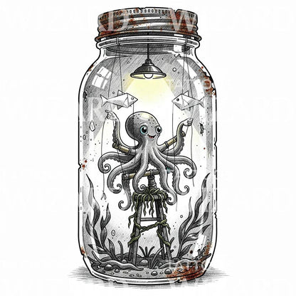 Jar Octopus Tattoo Illustration