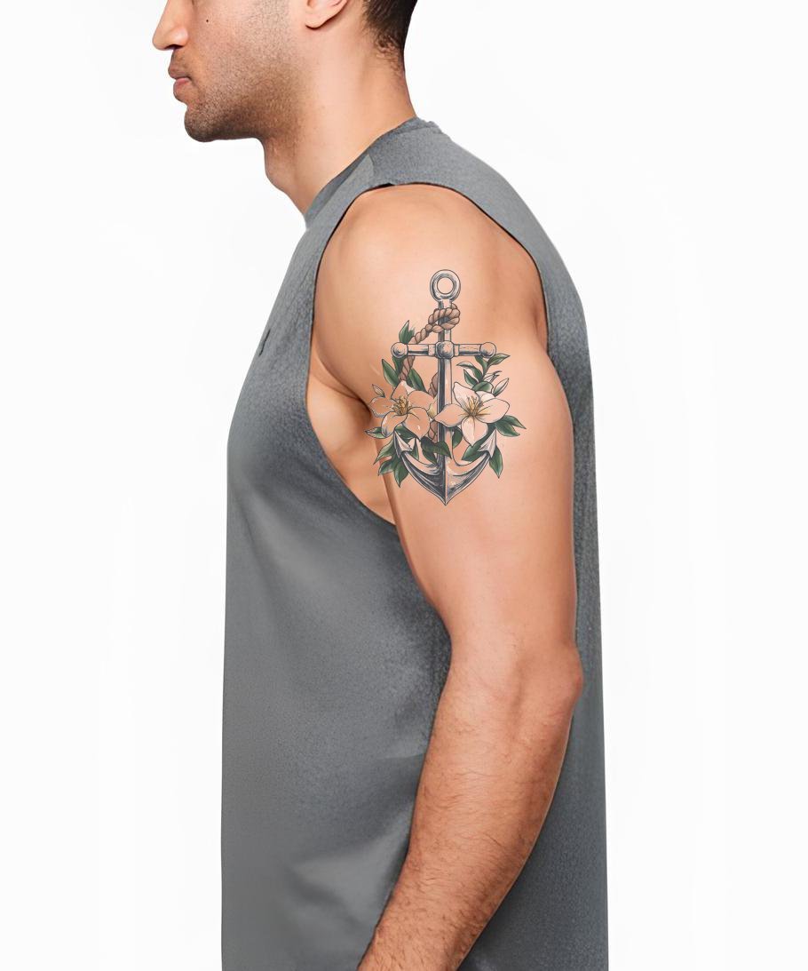 Anchor Wrapped in Jasmine Tattoo Design