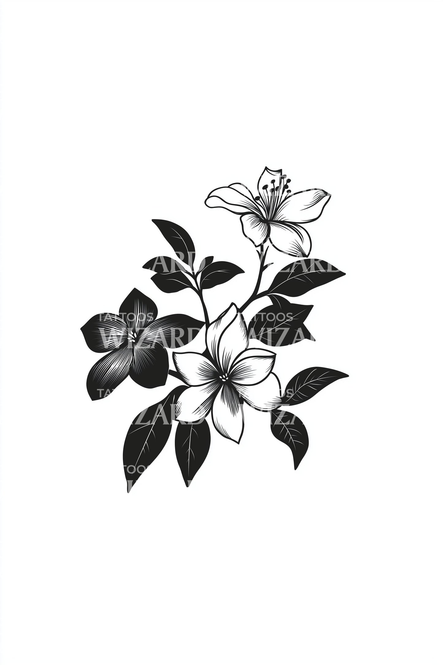 茉莉花枝纹身设计