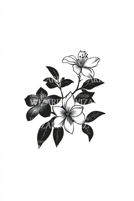 茉莉花枝纹身设计