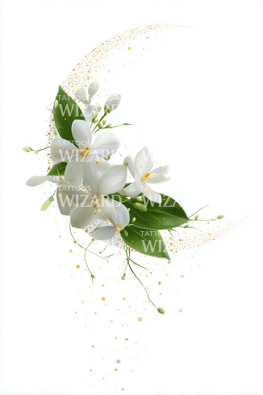 Jasmine Crescent Moon Tattoo Design