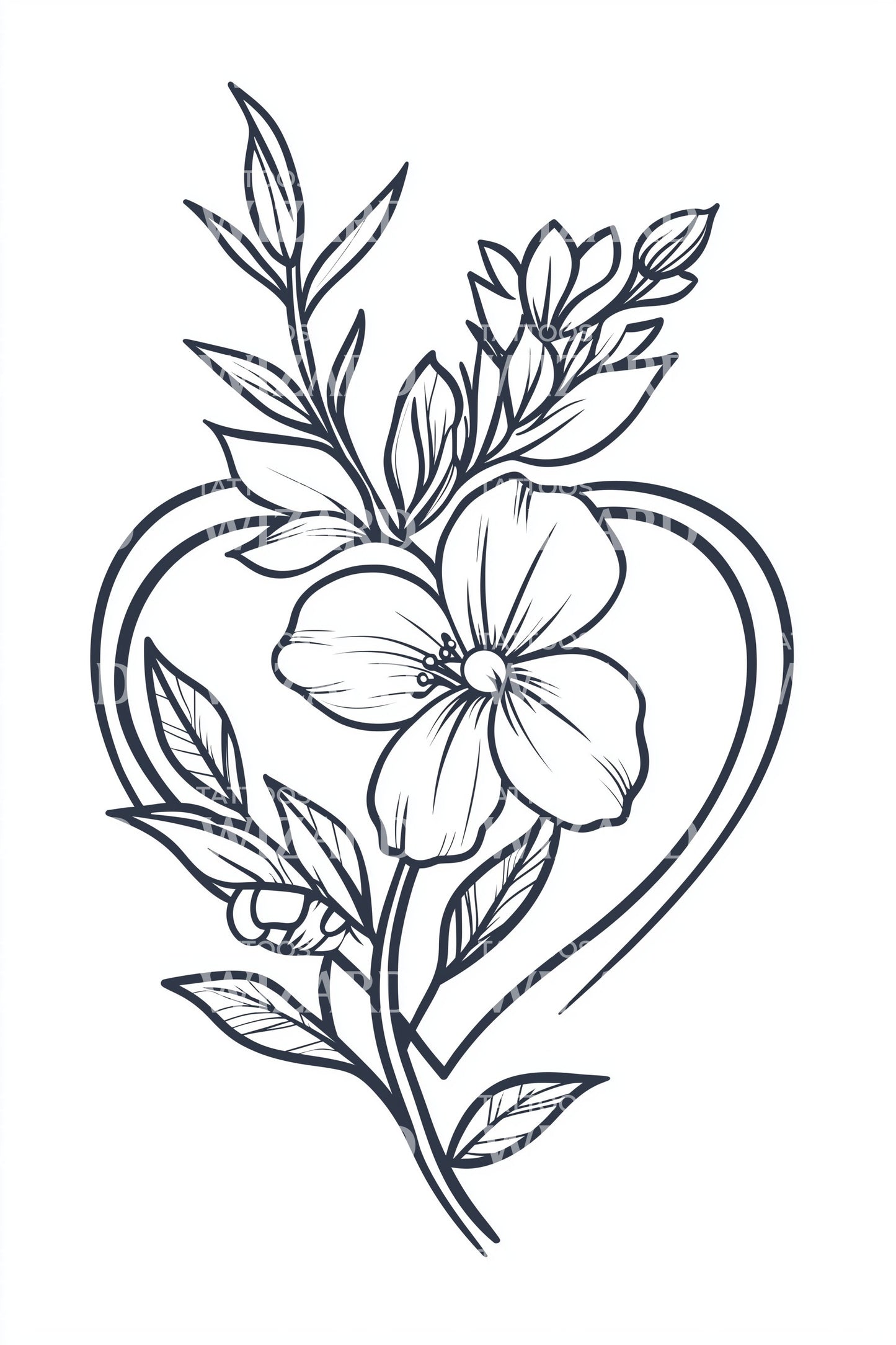 Jasmine Heart Outline Tattoo Idea