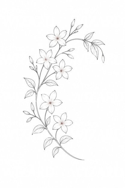 Jasmine Vine Fine Line Tattoo Design