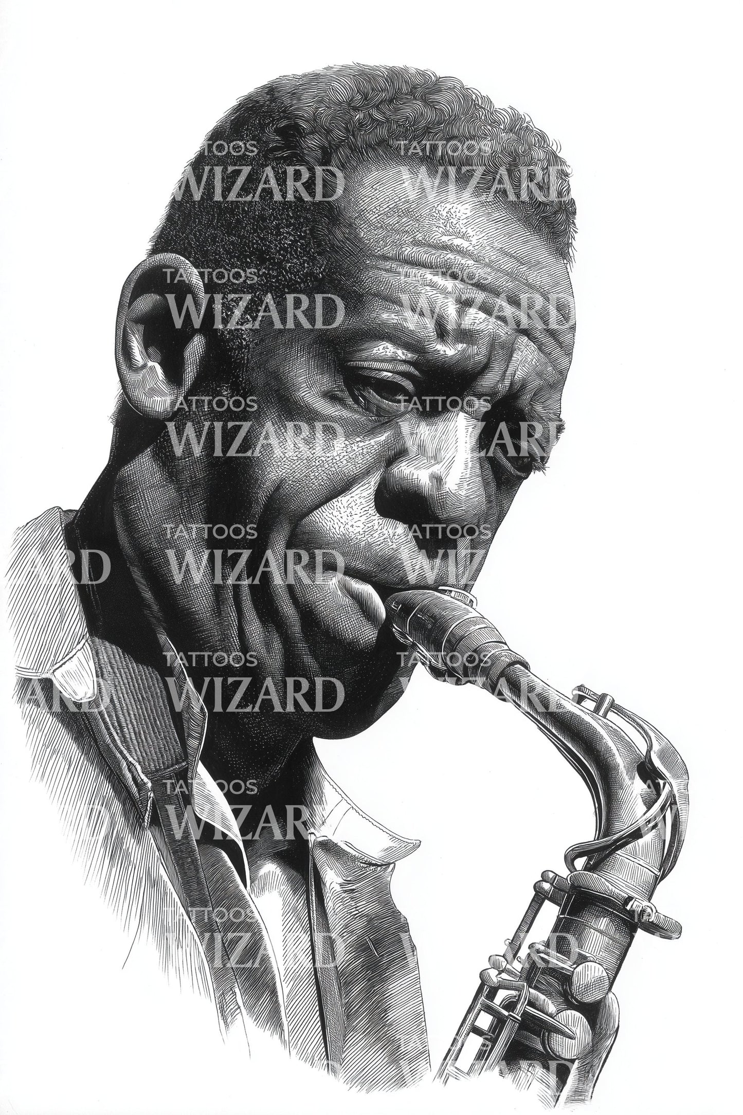 Jazz Saxofon Portræt Tatoveringsdesign