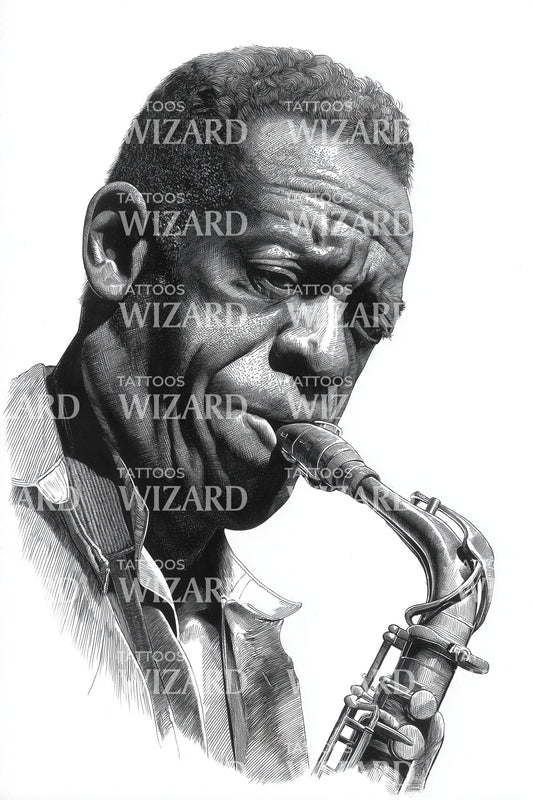 Design de Tatuagem Retrato de Saxofone Jazz