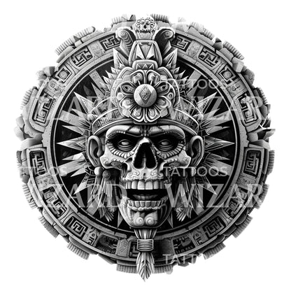 Mayan Spooky Coin with Skull Tattoo Design