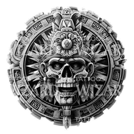 Gruselige Maya-Münze mit Totenkopf-Tattoo-Design