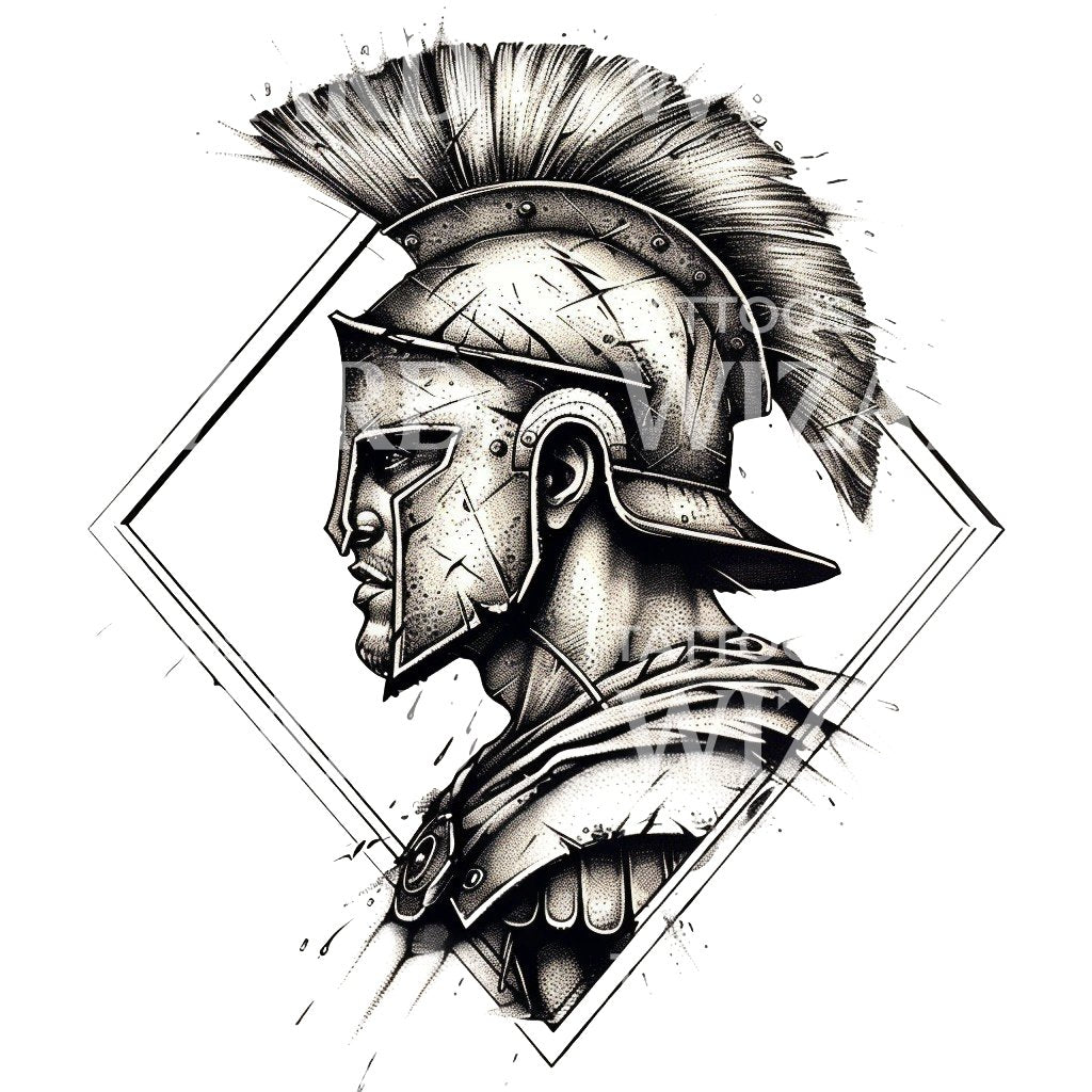 Dotwork Spartanischer Krieger Tattoo Design