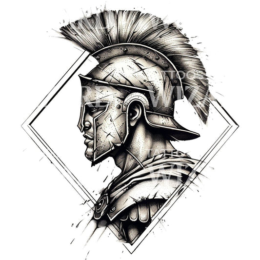 Dotwork Spartan Warrior Tattoo Design