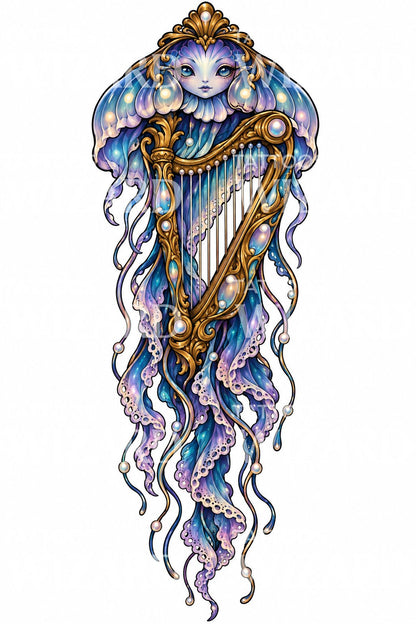 Jellyfish Harp Tattoo Design