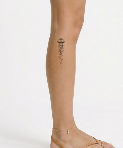 Jellyfish with Long Flowing Tentacles Dotwork Tattoo