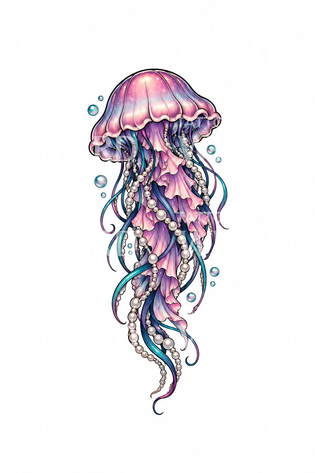 Jellyfish with Pearl Strands Tattoo Design