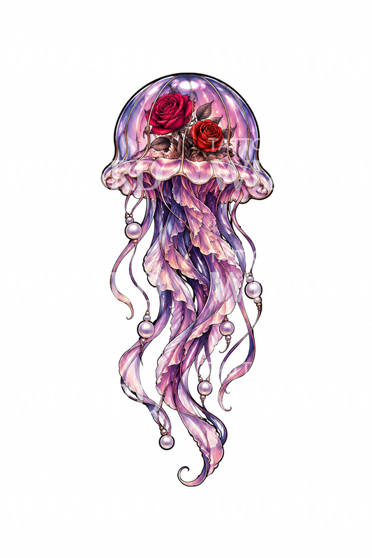 Jellyfish with Roses in Its Bell Tattoo Design
