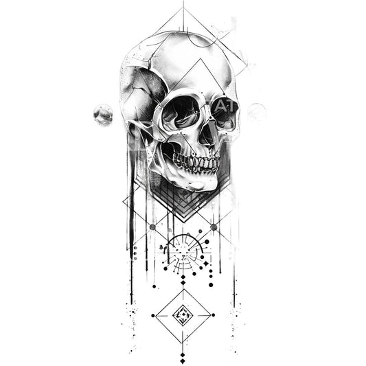 Geometrisches Dotwork-Tattoo mit Totenkopf