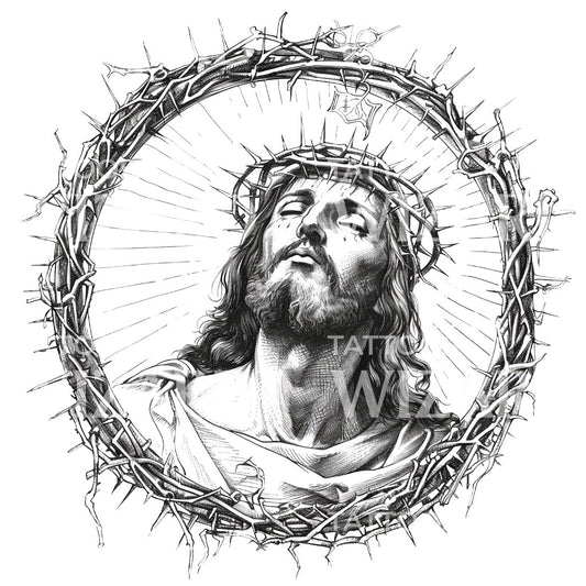 Jesus Christ Crown of Thorns Ink Tattoo Design