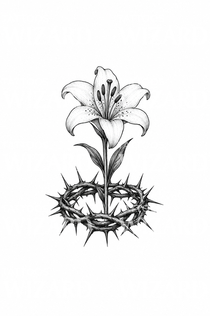 Jesus' Dornenkrone mit Osterlilie Tattoo